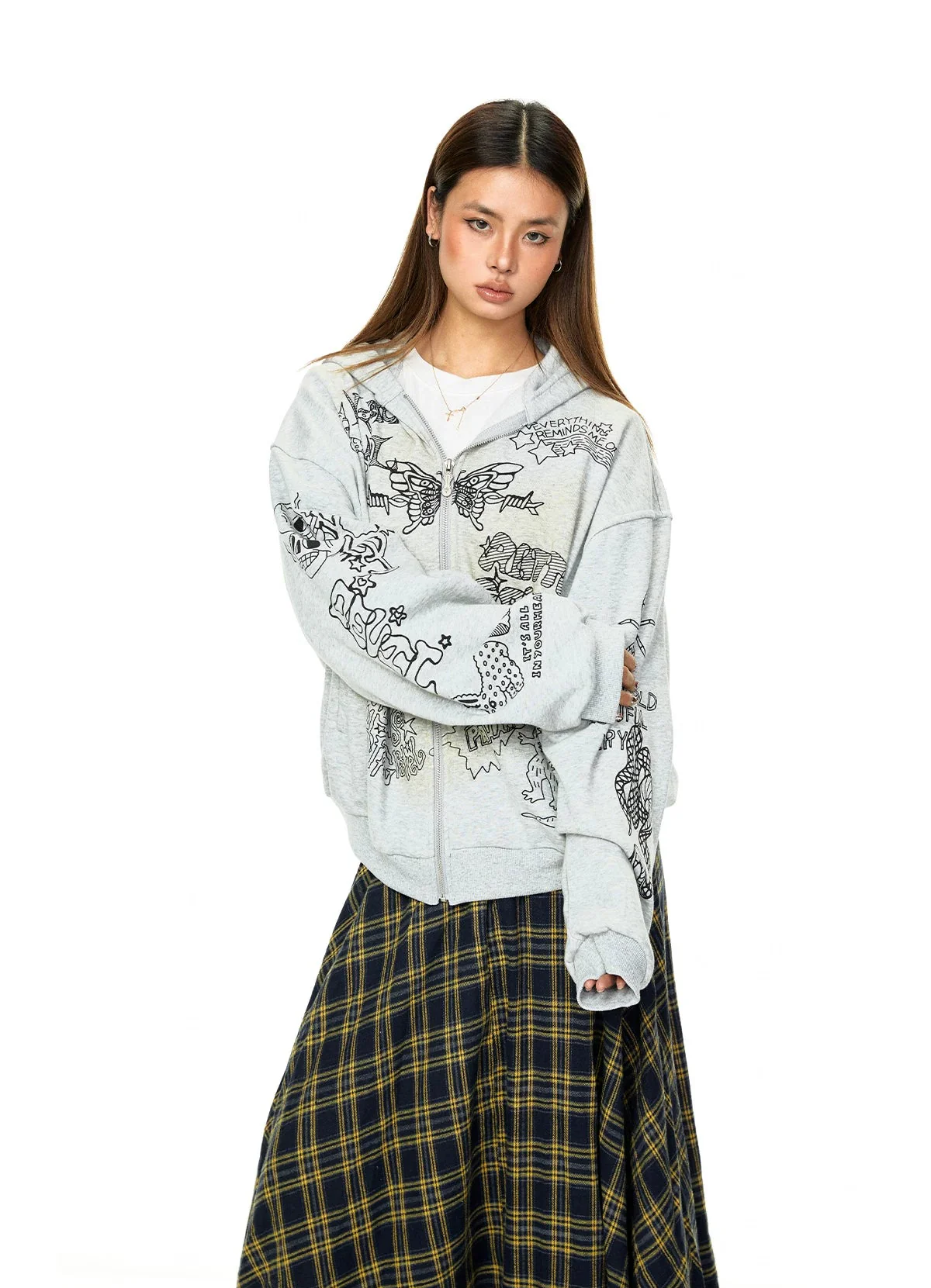 Graphic Print Zip Up Hooded Sweatshirt - Image 5