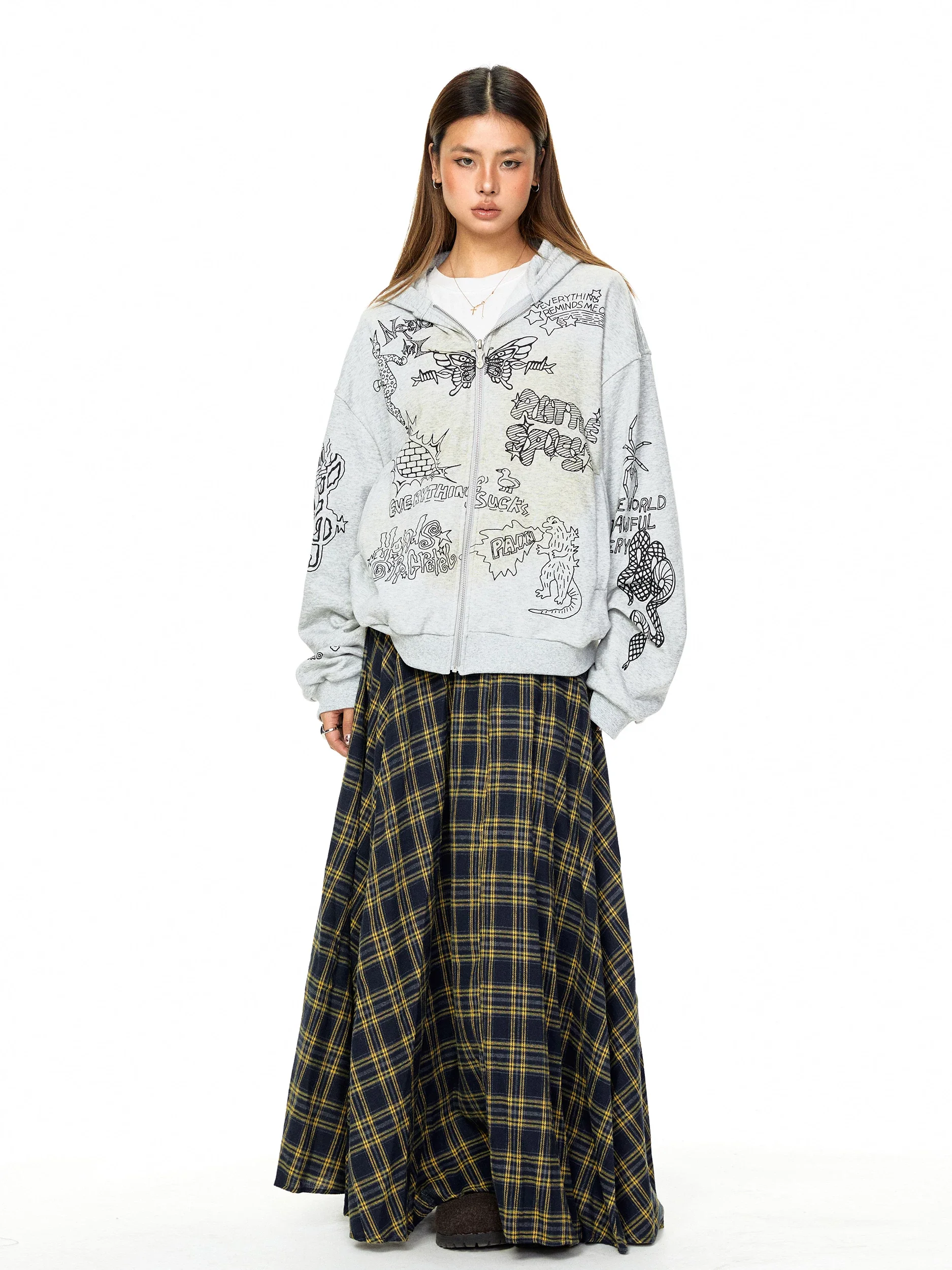 Graphic Print Zip Up Hooded Sweatshirt - Image 7