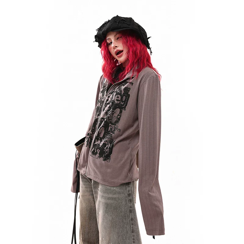 Graphic Zip Front Long Sleeve Pullover