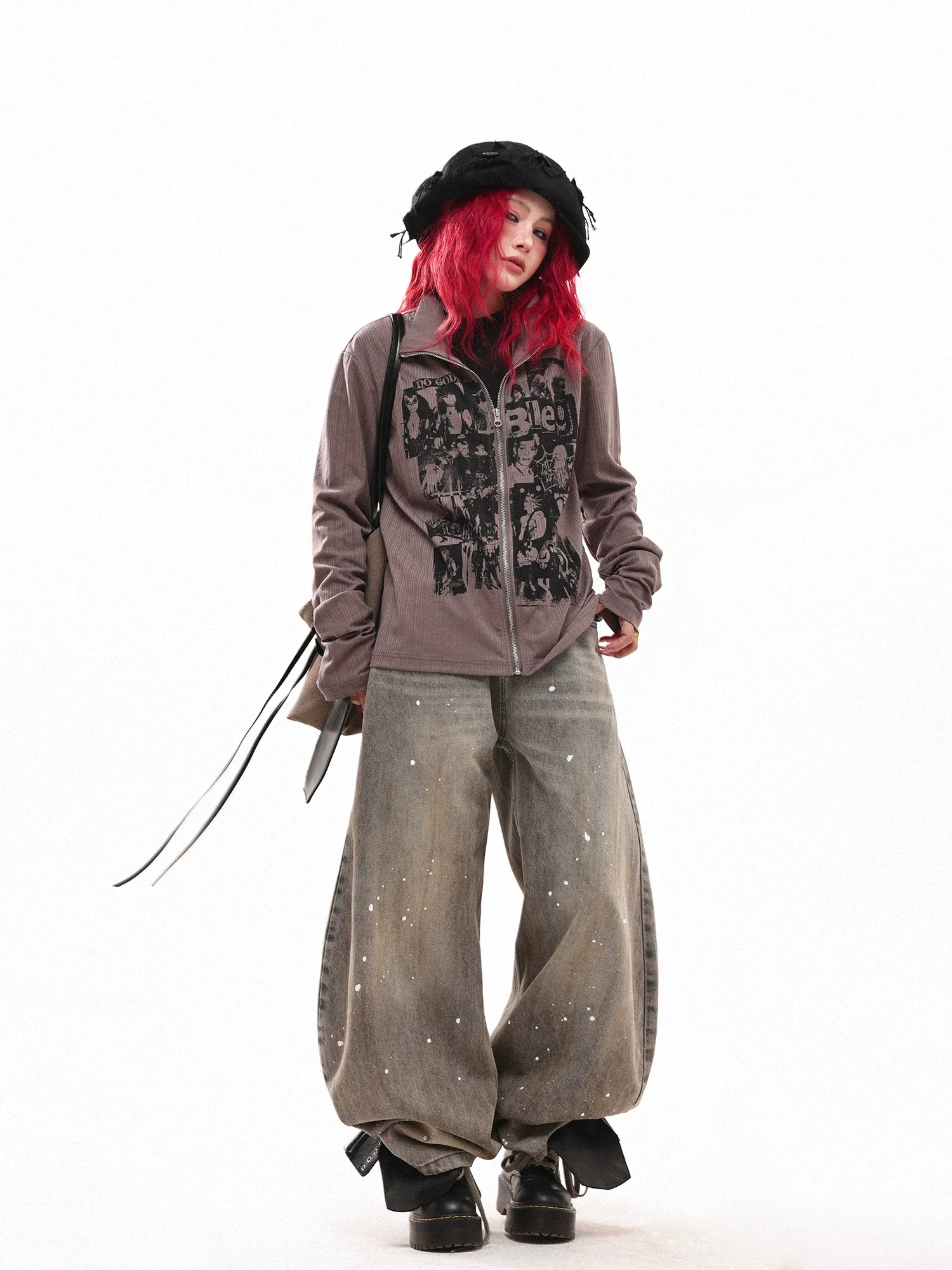 Graphic Zip Front Long Sleeve Pullover - Image 6