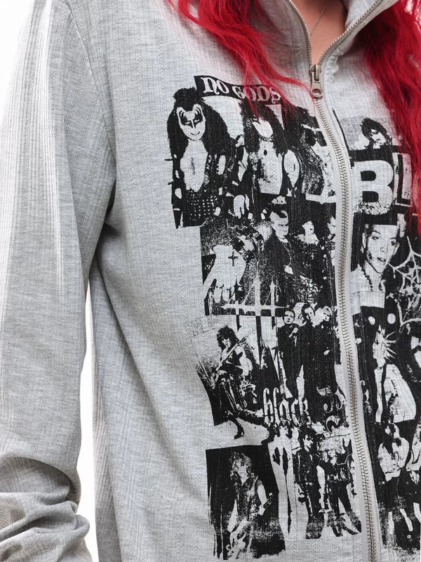 Graphic Zip Front Long Sleeve Pullover - Image 8