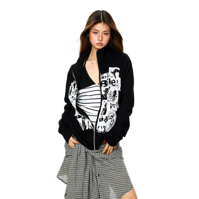 Graphic Zip-Up High Neck Hoodie - Image 2