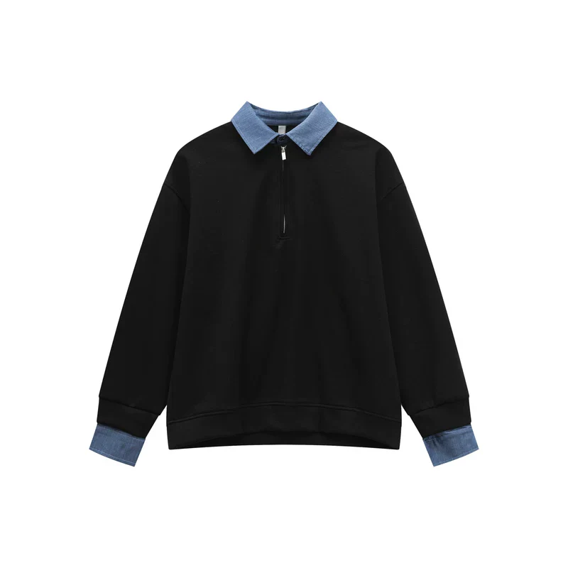 Half-Zip Faux Layered Polo Sweatshirt - Image 10