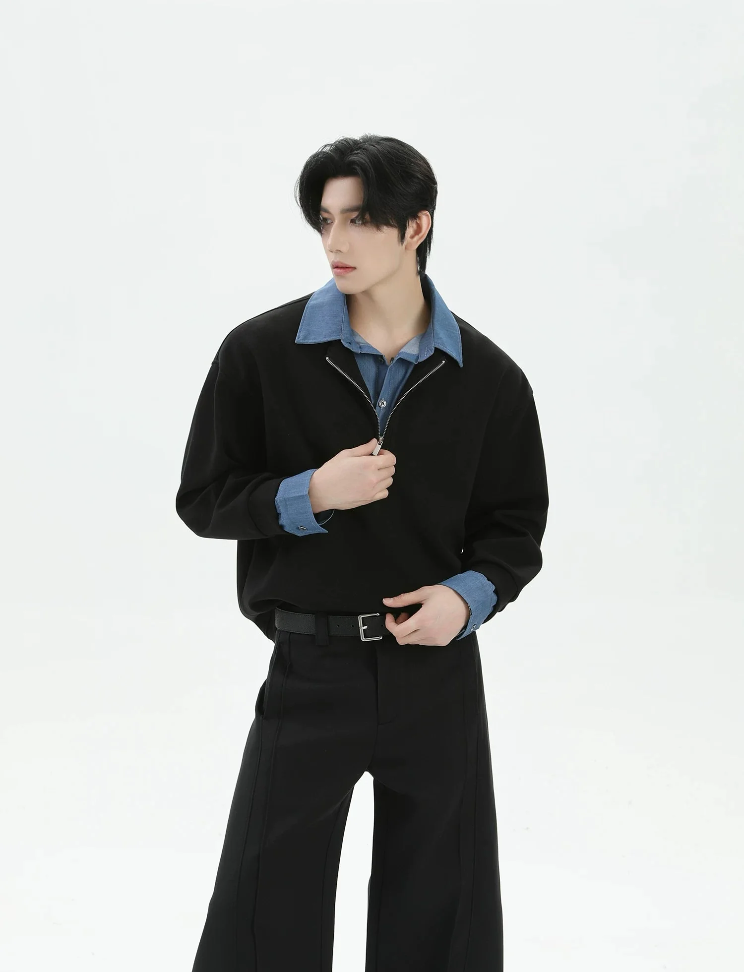 Half-Zip Faux Layered Polo Sweatshirt - Image 6
