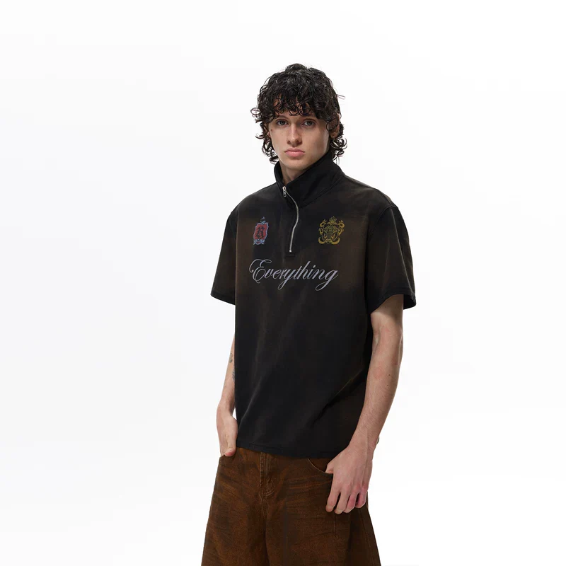 Half-Zip Graphic Washed Short Sleeve T-Shirt - Image 5