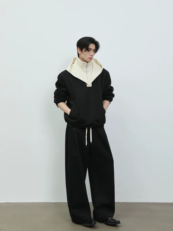 Half-Zip Hooded Sweatshirt and Wide-Leg Pants - Image 3