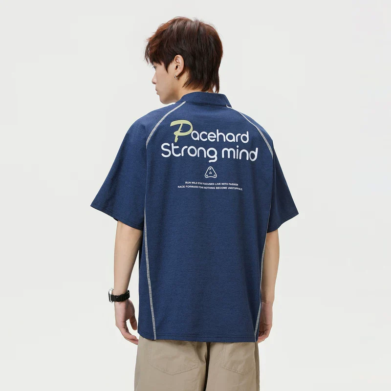 Half-Zip Letter Print Short-Sleeve T-Shirt - Image 5