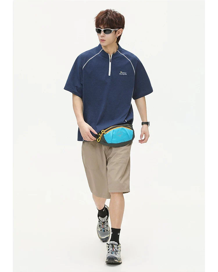 Half-Zip Letter Print Short-Sleeve T-Shirt - Image 9