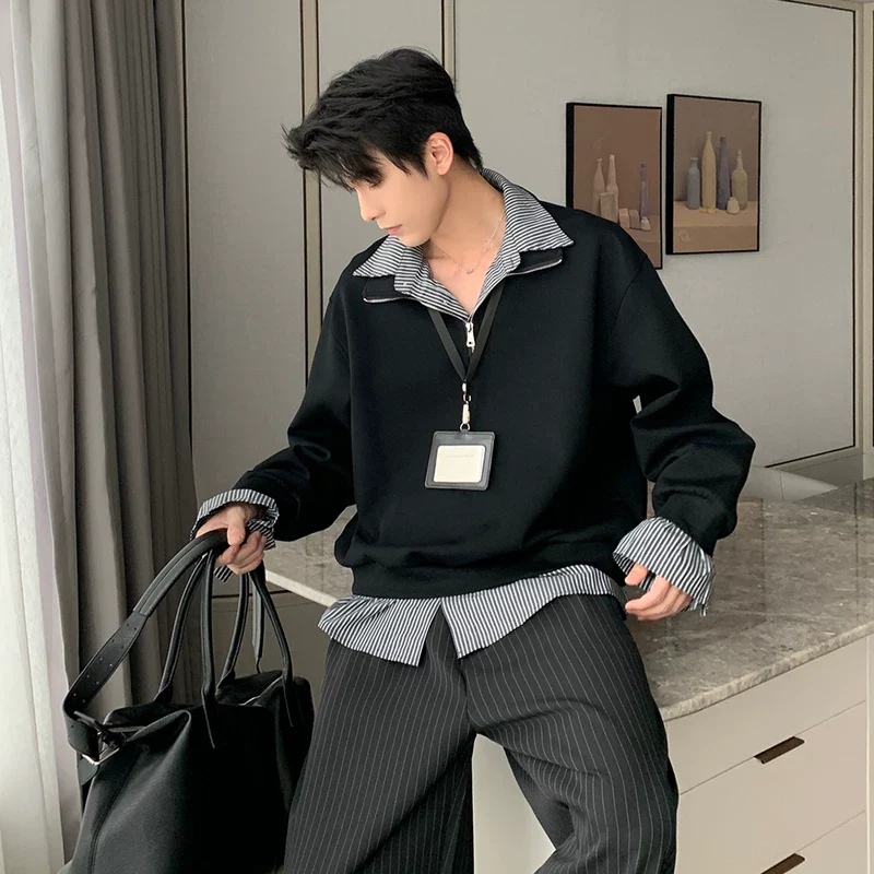 Half-Zip Mock Neck Faux Layered Sweatshirt - Image 4