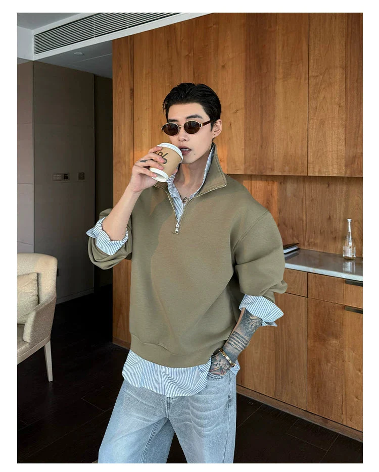Half-Zip Polo Collar Layered Sweatshirt - Image 5