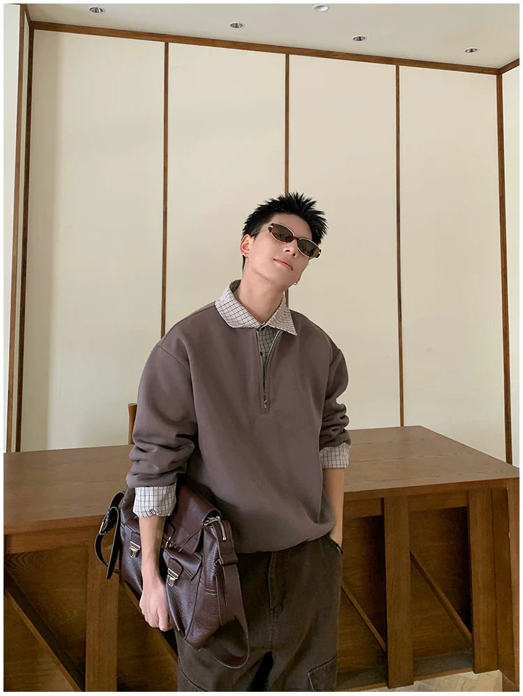Half-Zip Polo Collar Layered Sweatshirt - Image 8