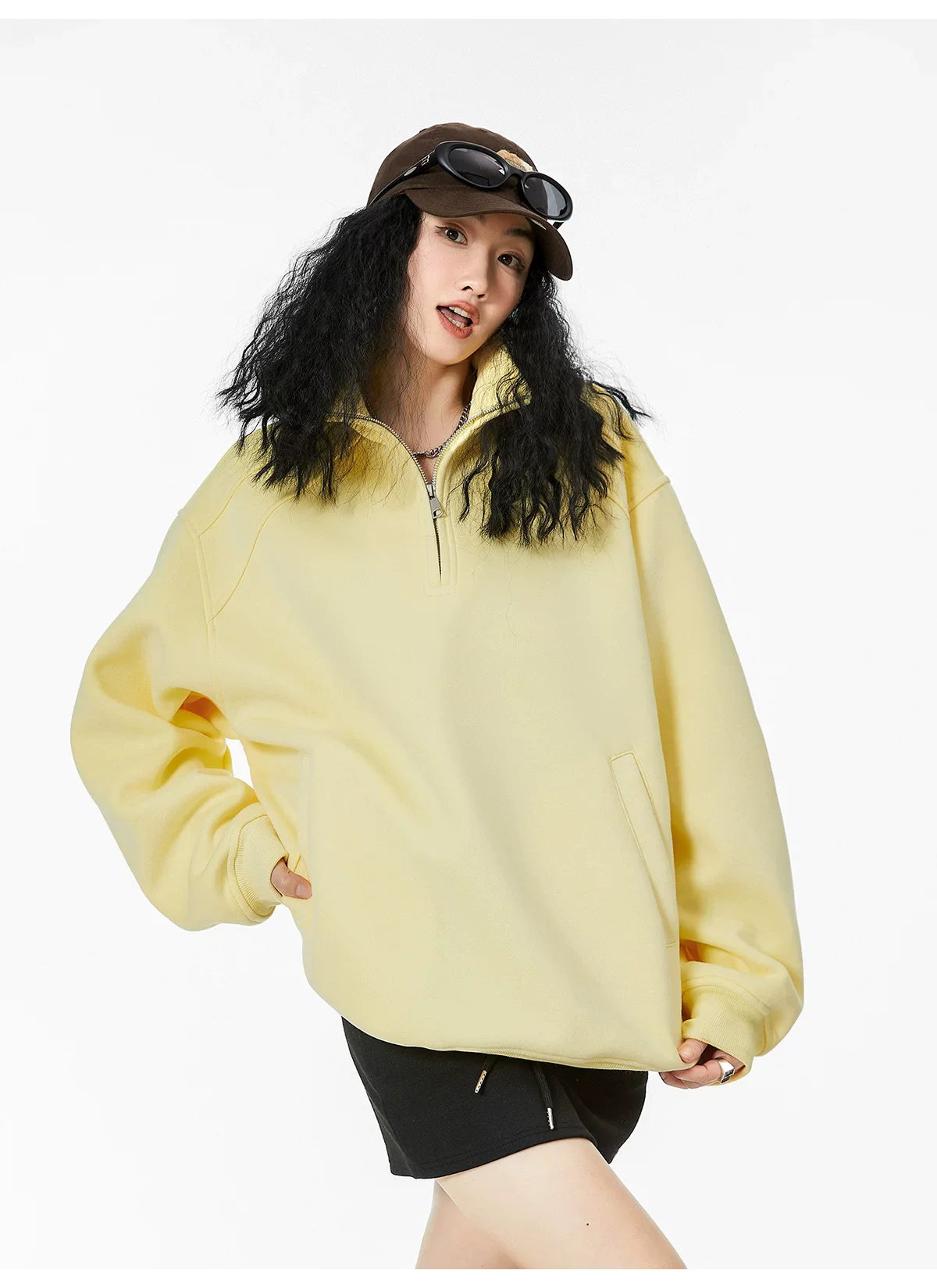 Half-Zip Stand Collar Oversized Sweatshirt - Image 11