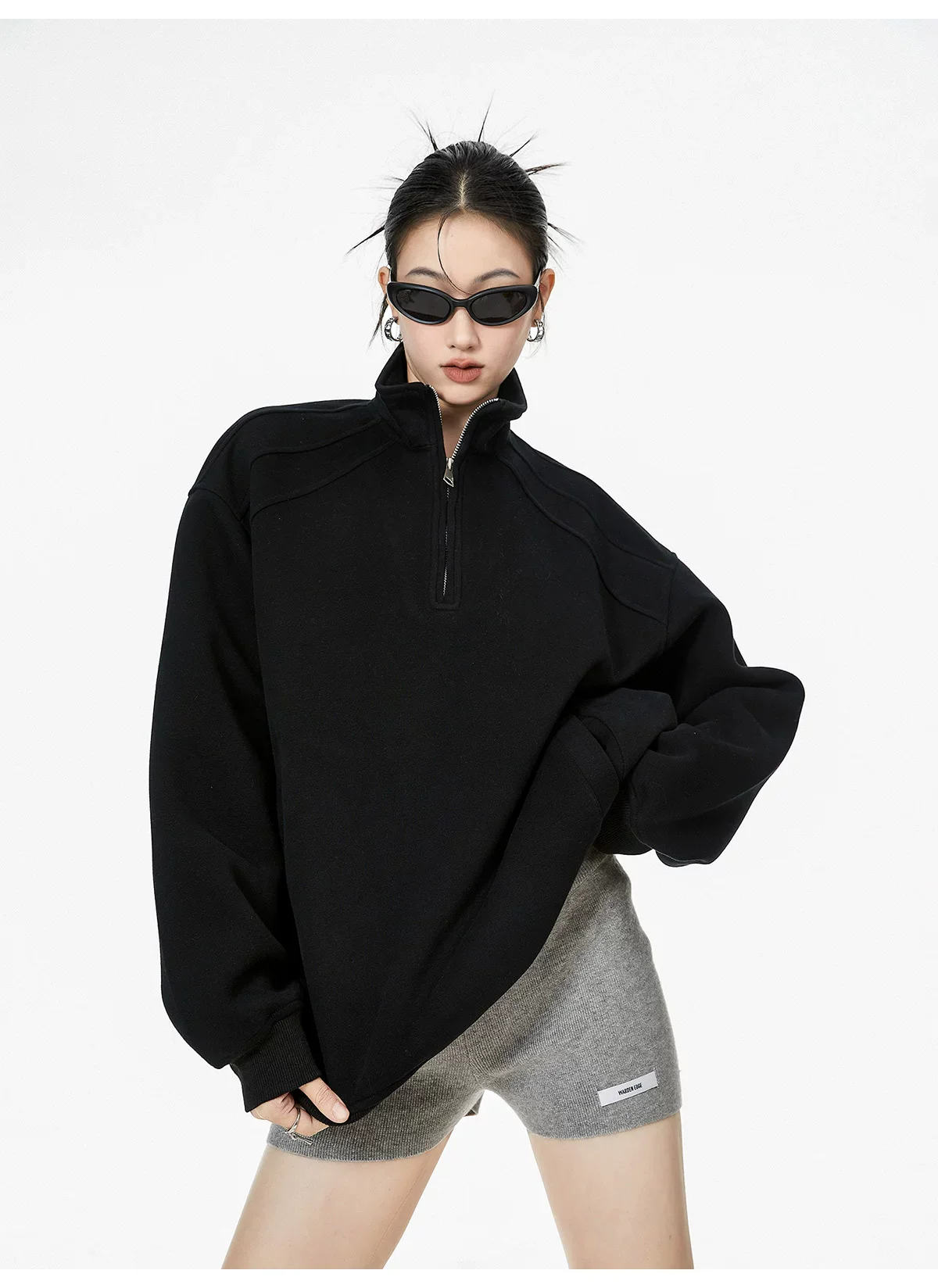 Half-Zip Stand Collar Oversized Sweatshirt - Image 2