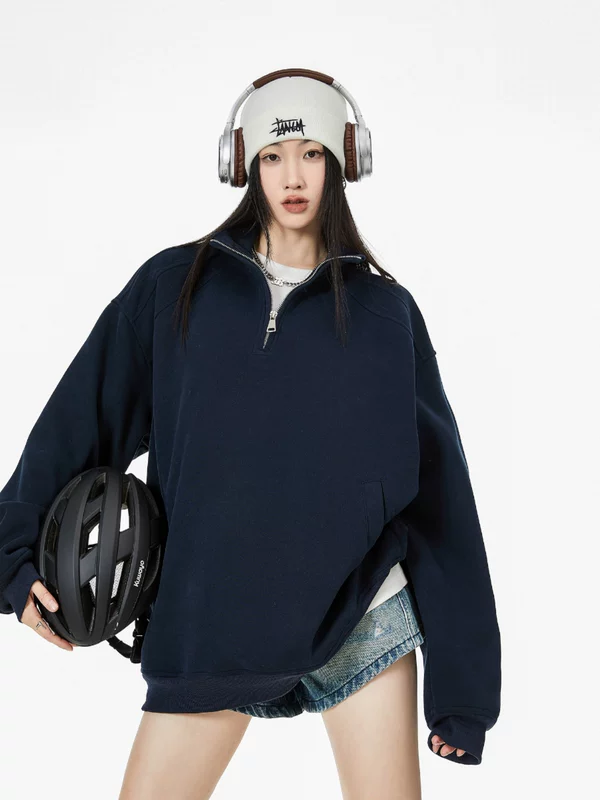 Half-Zip Stand Collar Oversized Sweatshirt - Image 6