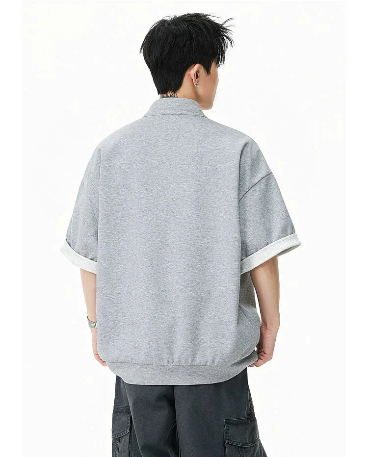 Half Zip Stand Collar Short Sleeve T-Shirt - Image 7