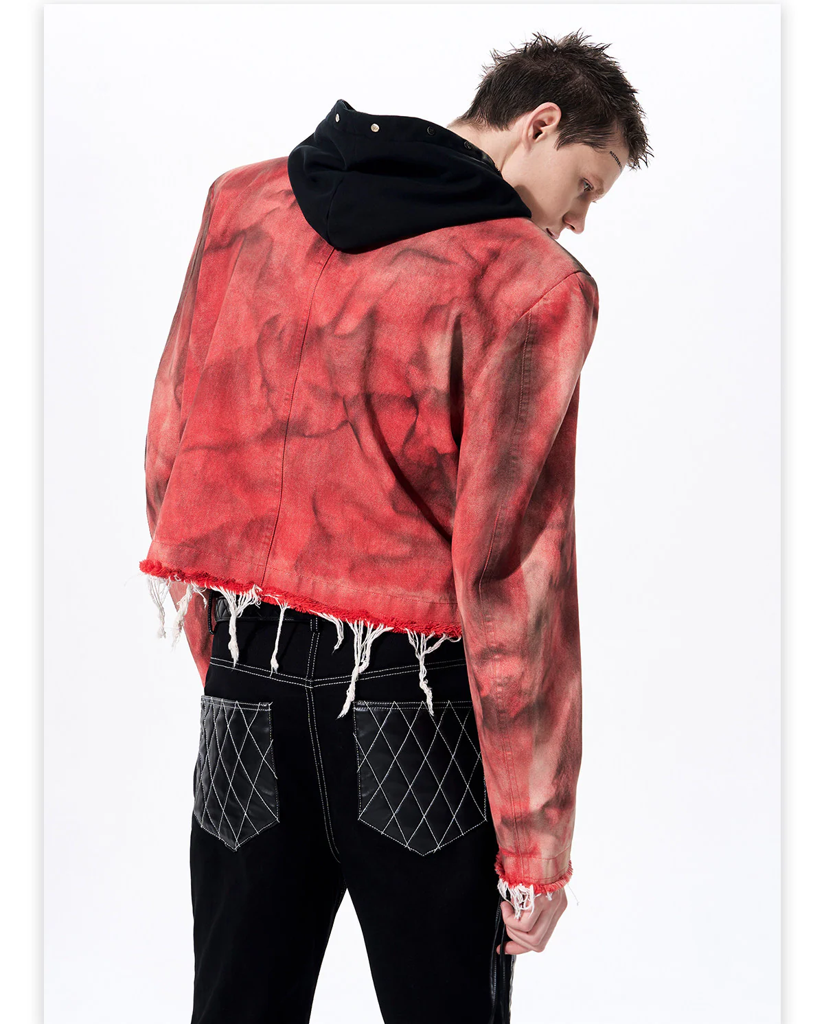 Hand-Painted Distressed Hooded Denim Jacket - Image 4