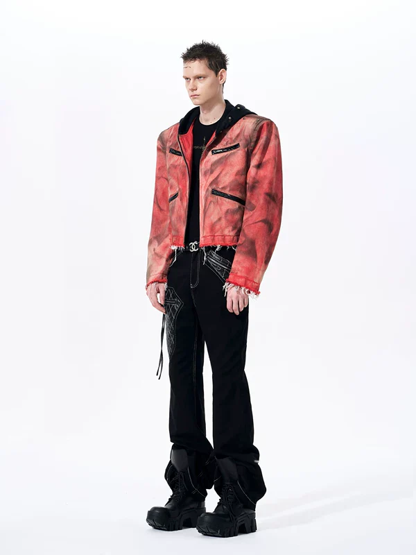 Hand-Painted Distressed Hooded Denim Jacket - Image 5