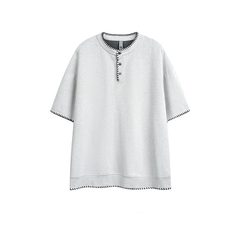 Hand-Stitched Henley Short-Sleeve T-Shirt - Image 3