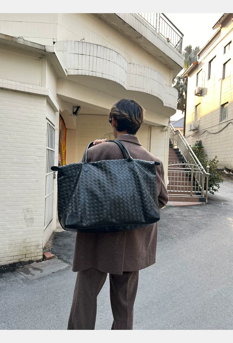 Hand-Woven Leather Travel Tote Bag - Image 6