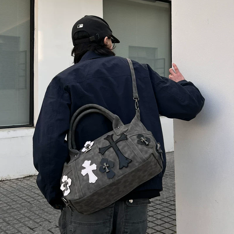 Harajuku Cross Appliqué Retro Tote Bag