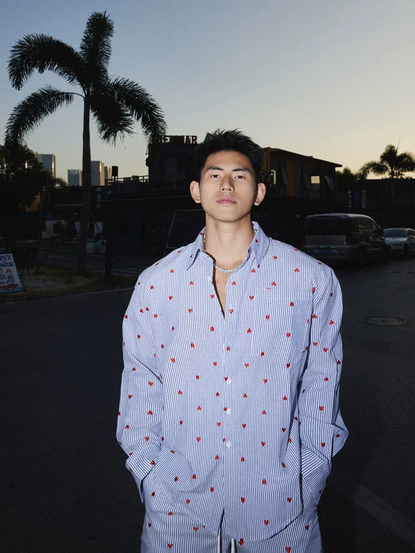 Heart Embroidered Striped Shirt and Shorts - Image 3
