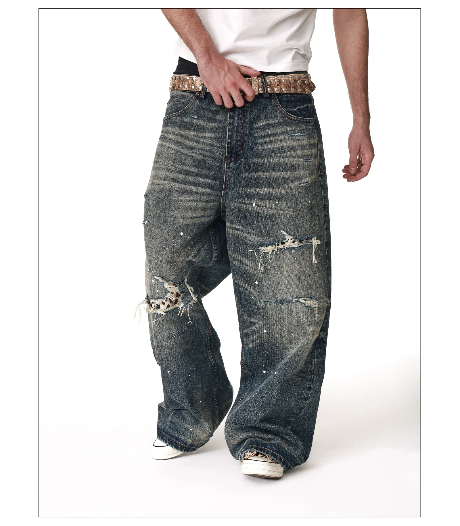 Distressed Splatter Baggy Wide-Leg Jeans - Image 3