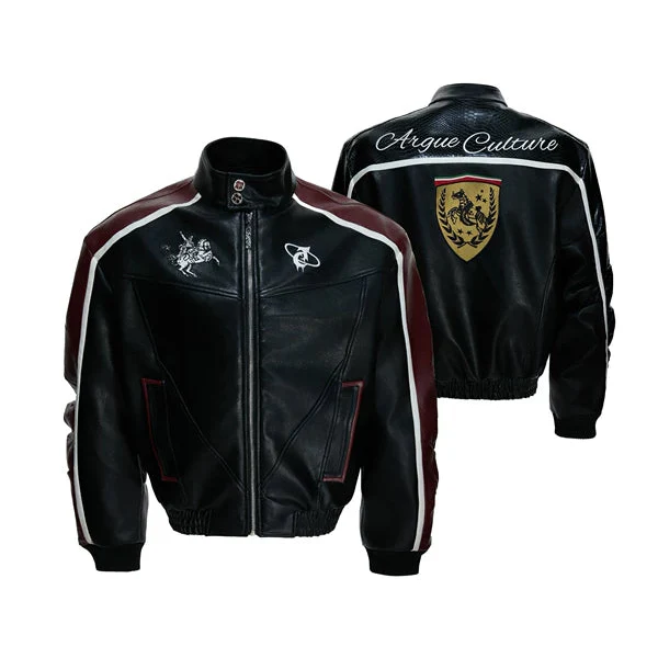 Embroidered Shield Leather Jacket