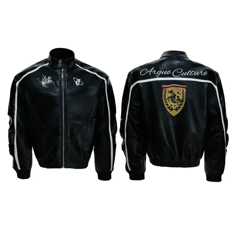 Embroidered Shield Leather Jacket - Image 7