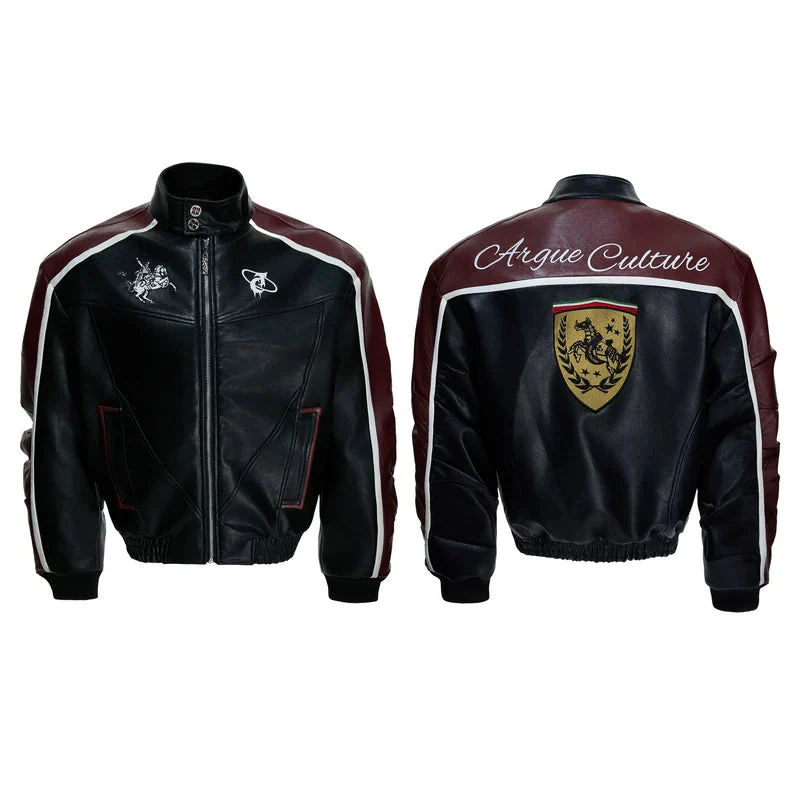 Embroidered Shield Leather Jacket - Image 8