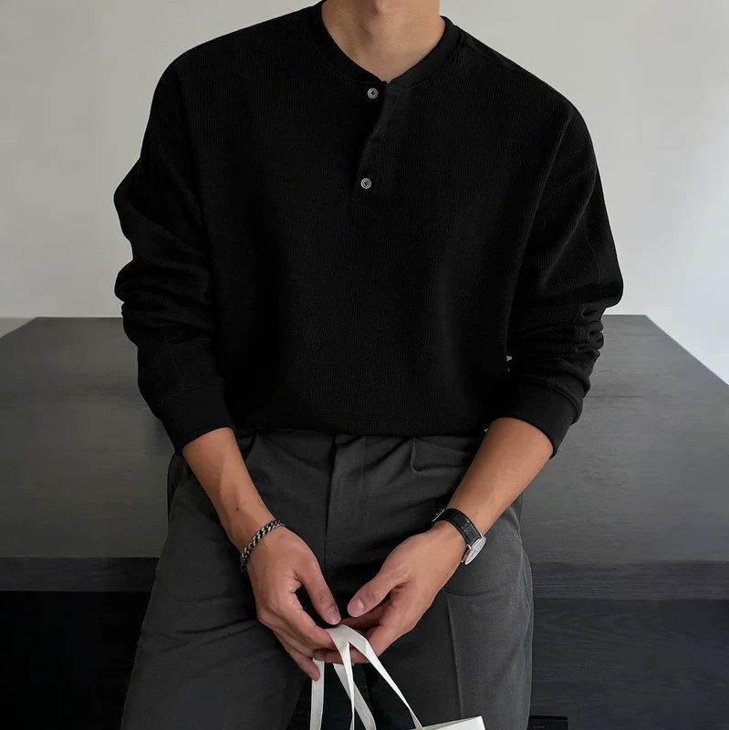 Henley Collar Long Sleeve Knit Pullover