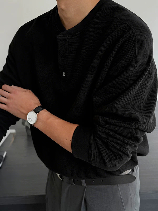 Henley Collar Long Sleeve Knit Pullover - Image 3