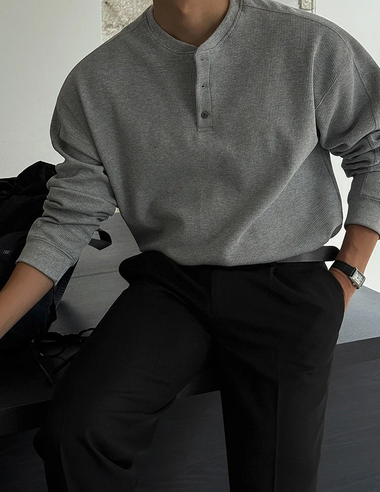 Henley Collar Long Sleeve Knit Pullover - Image 4