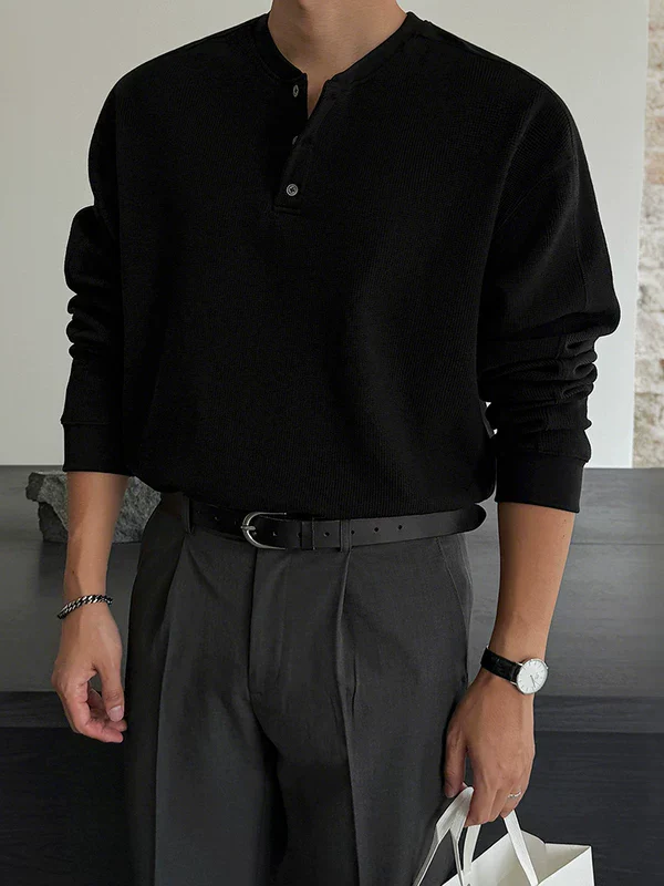 Henley Collar Long Sleeve Knit Pullover - Image 5