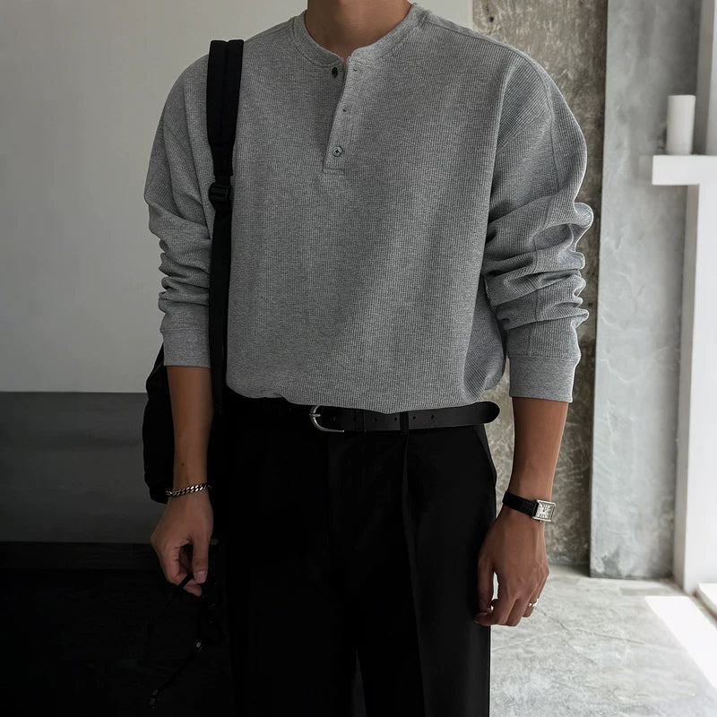 Henley Collar Long Sleeve Knit Pullover - Image 6