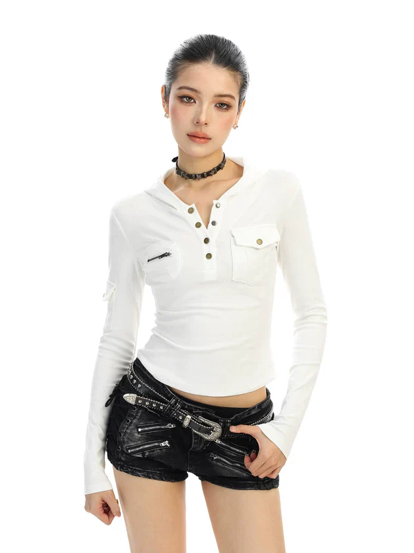 Henley Hooded Long Sleeve Slim Top - Image 6