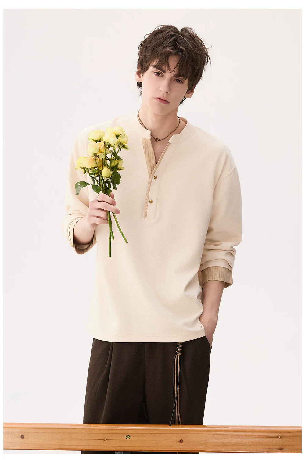 Henley V-Neck Long Sleeve Sweatshirt - Image 7
