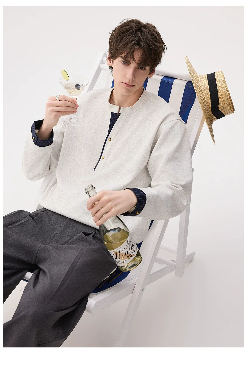 Henley V-Neck Long Sleeve Sweatshirt - Image 8