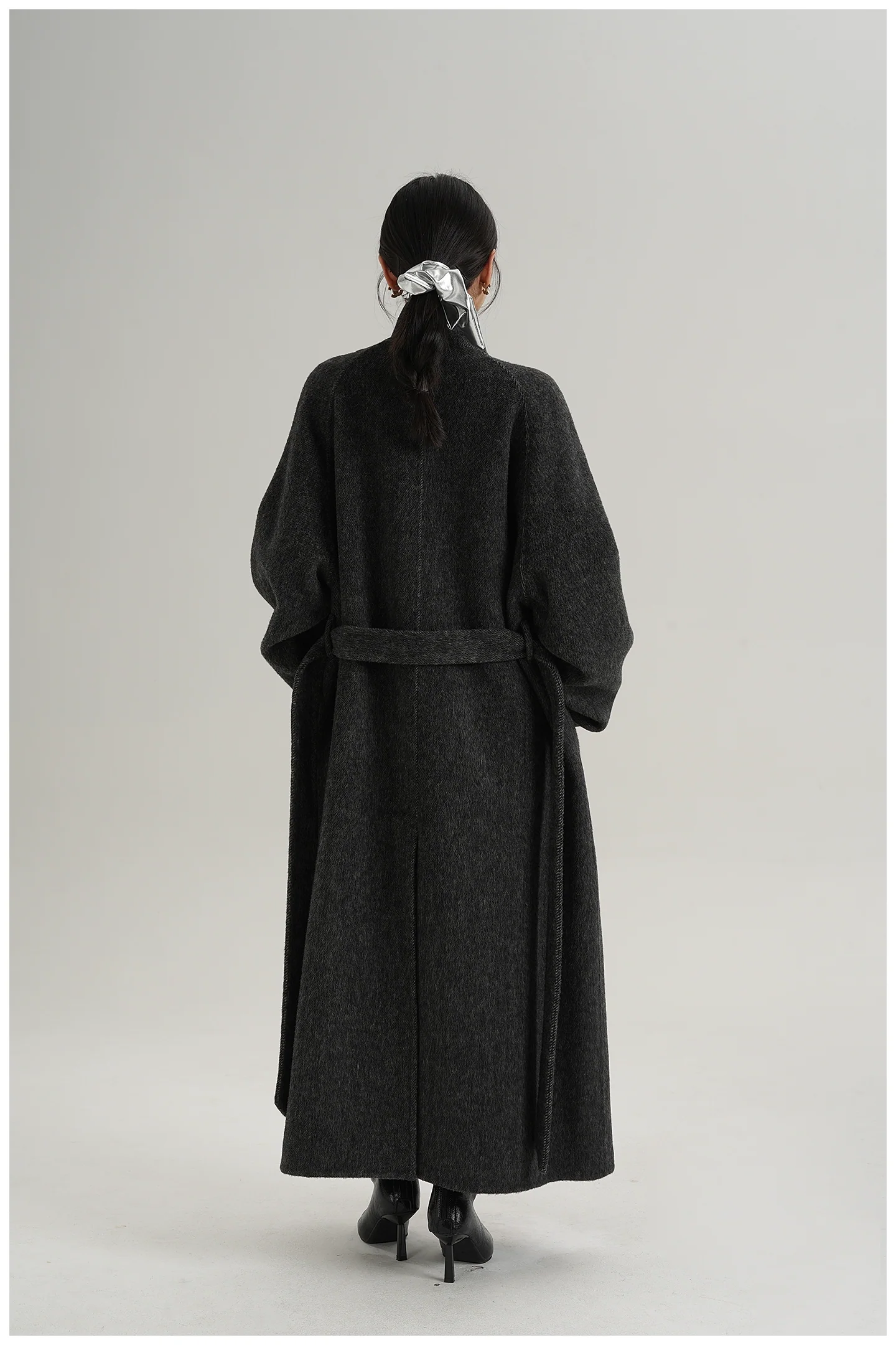 High-Neck Belted Long Wool Coat - Image 10