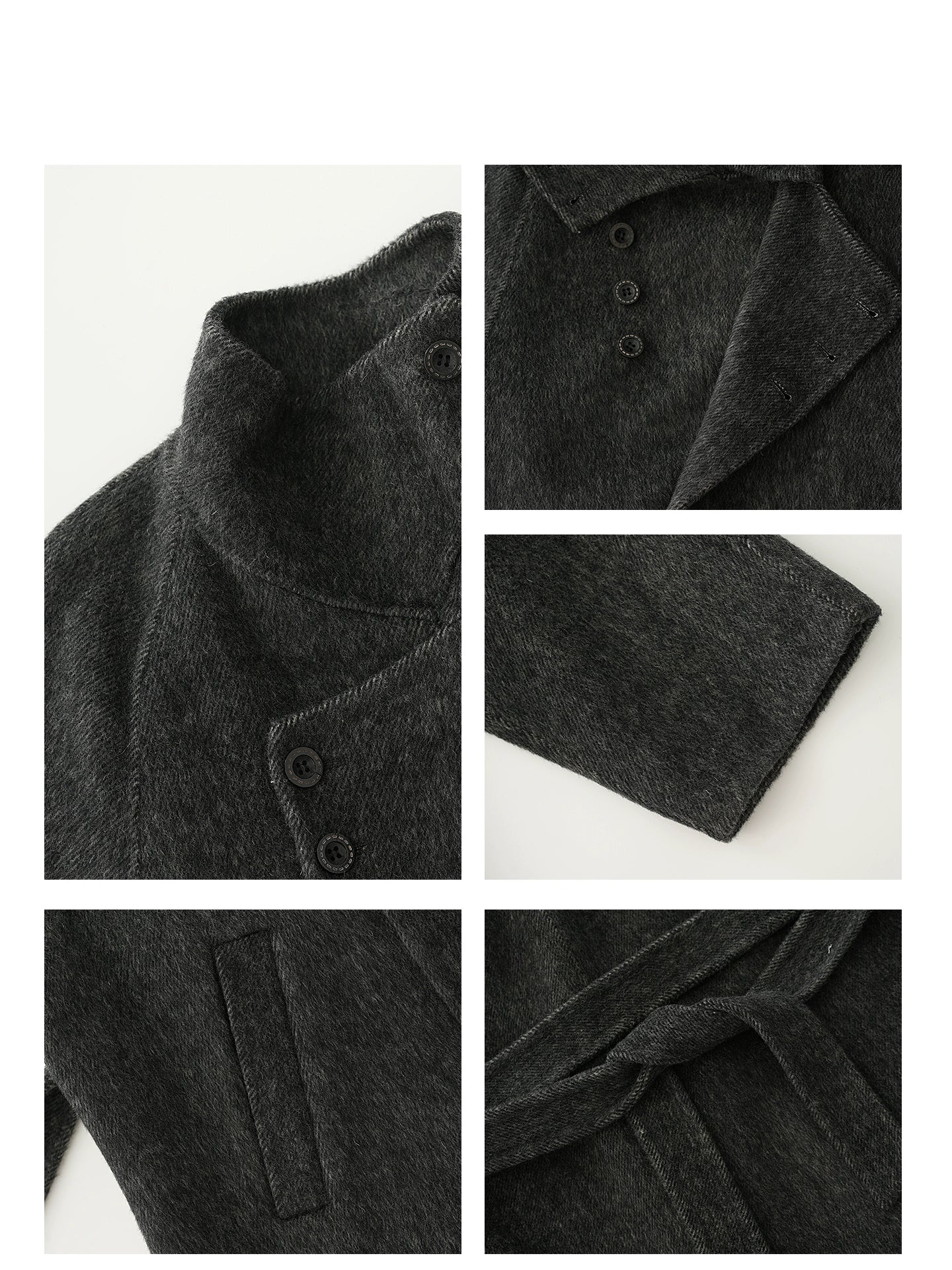 High-Neck Belted Long Wool Coat - Image 8