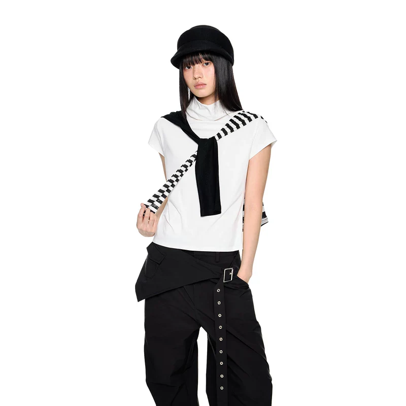 High Neck Short Sleeve Slim Turtleneck Top