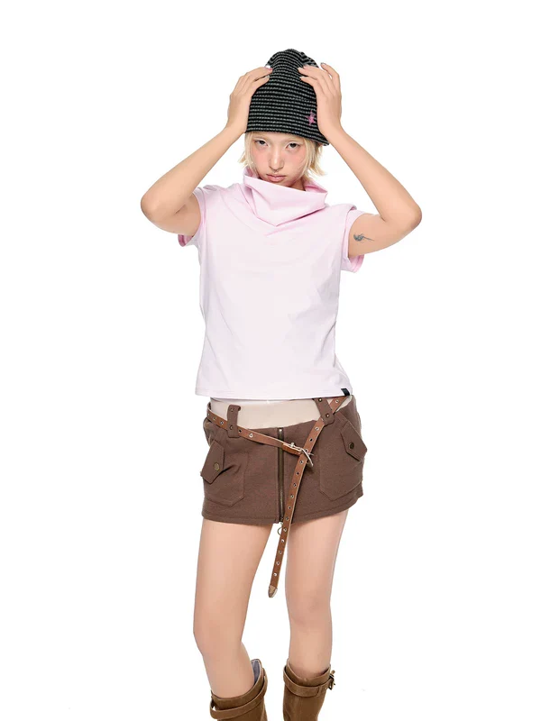 High Neck Short Sleeve Slim Turtleneck Top - Image 4