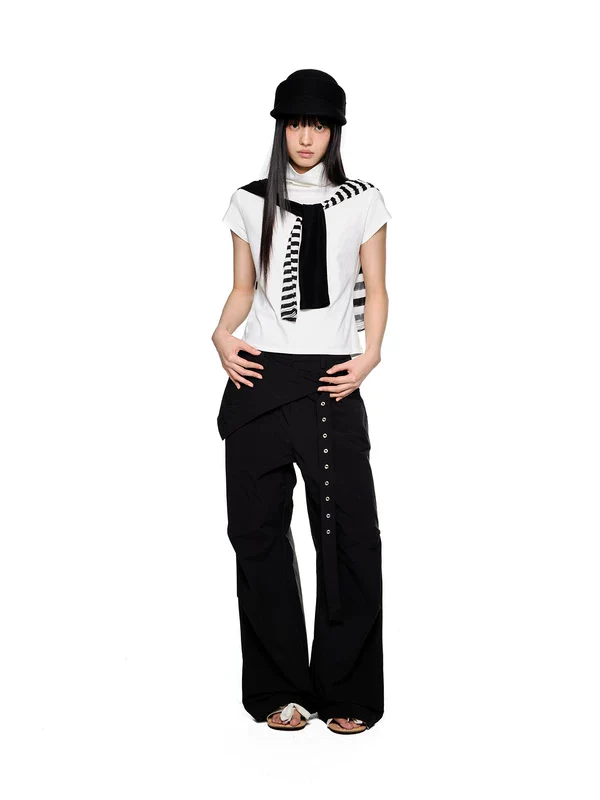 High Neck Short Sleeve Slim Turtleneck Top - Image 9