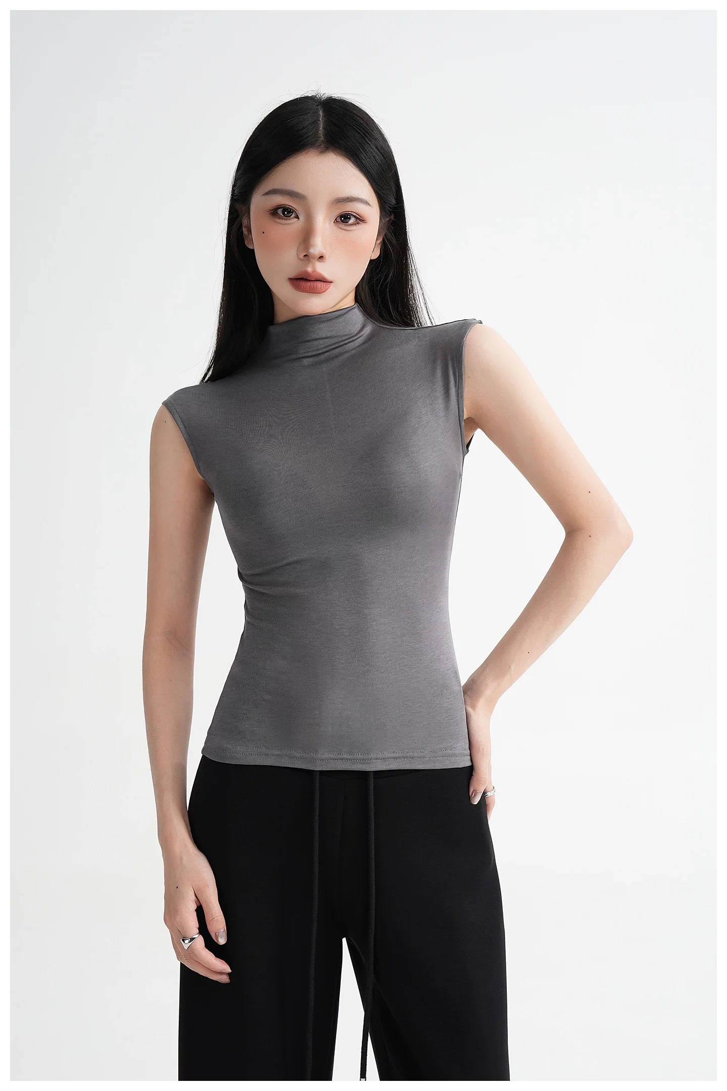 High Neck Sleeveless Slim Fit Tank - Image 5