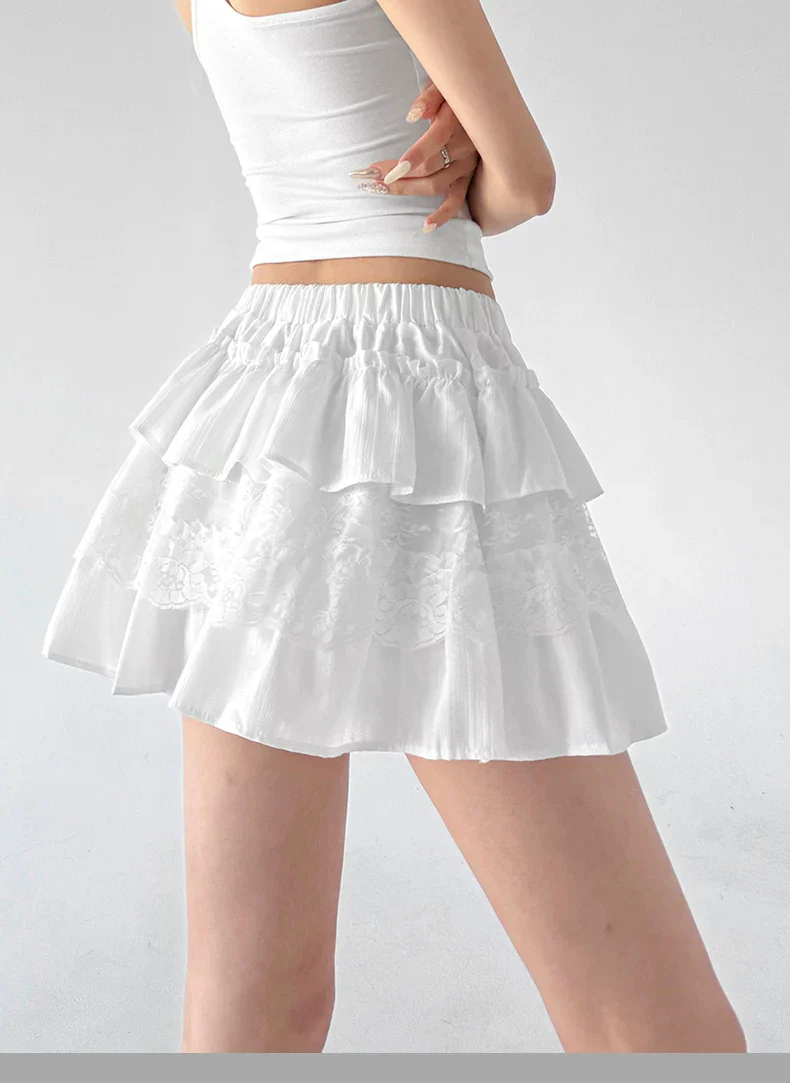 High Waist Lace Patchwork Puff Skirt - Image 8