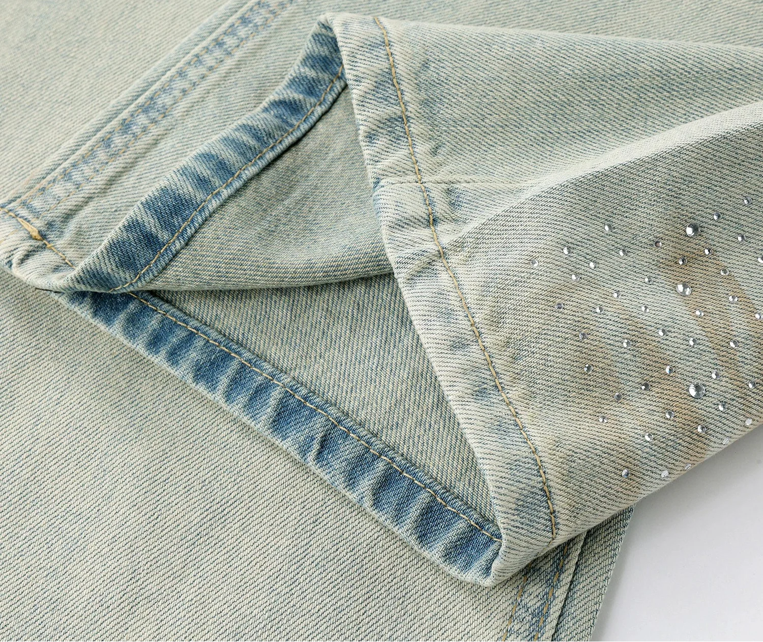 High Waist Rhinestone Wide Leg Jeans - Image 10