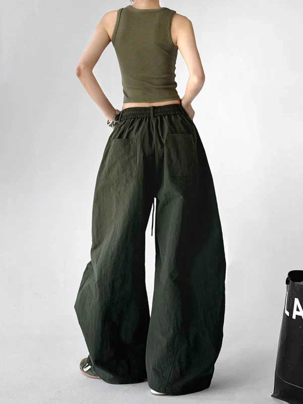 High Waisted Elastic Waist Wide Leg Pants - Image 3