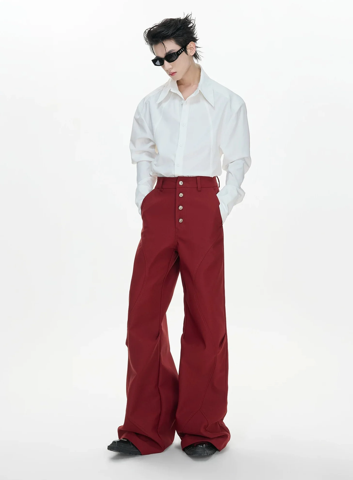 High-Waisted Five-Button Flared Pants - Image 6