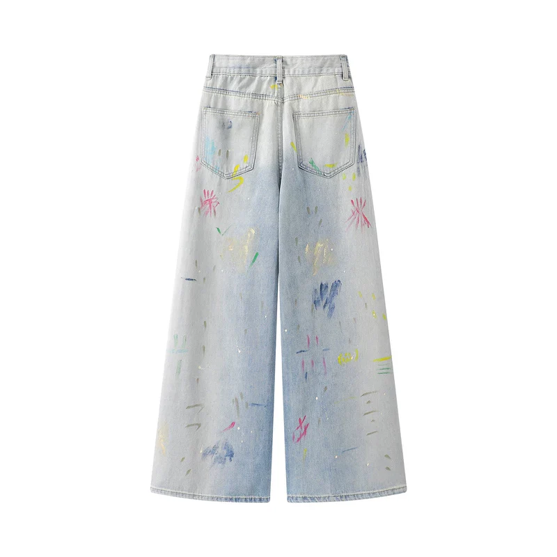 High Waisted Graffiti Print Wide Leg Jeans - Image 2