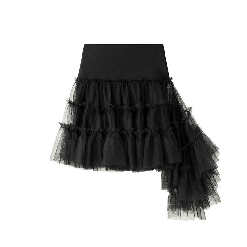 Irregular Double Layer Mesh Skirt - Image 4