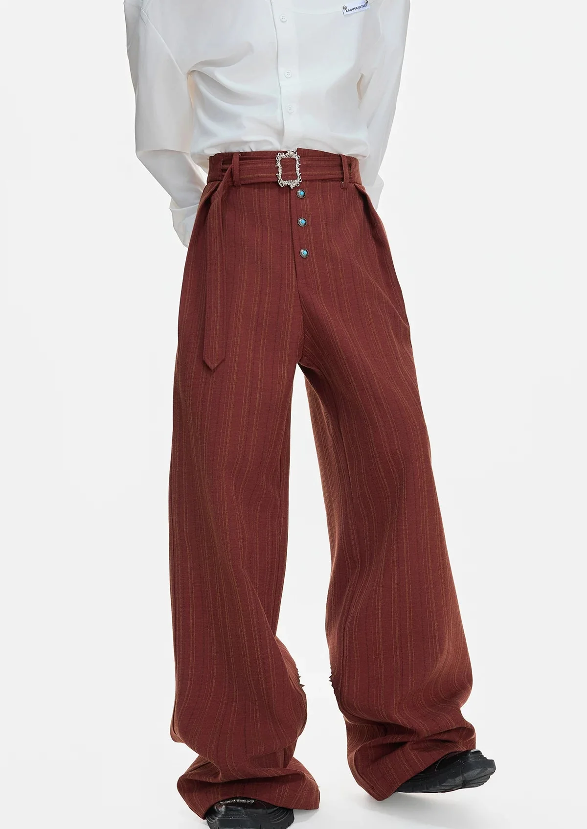 High-Waisted Pleated Striped Pants - Image 5